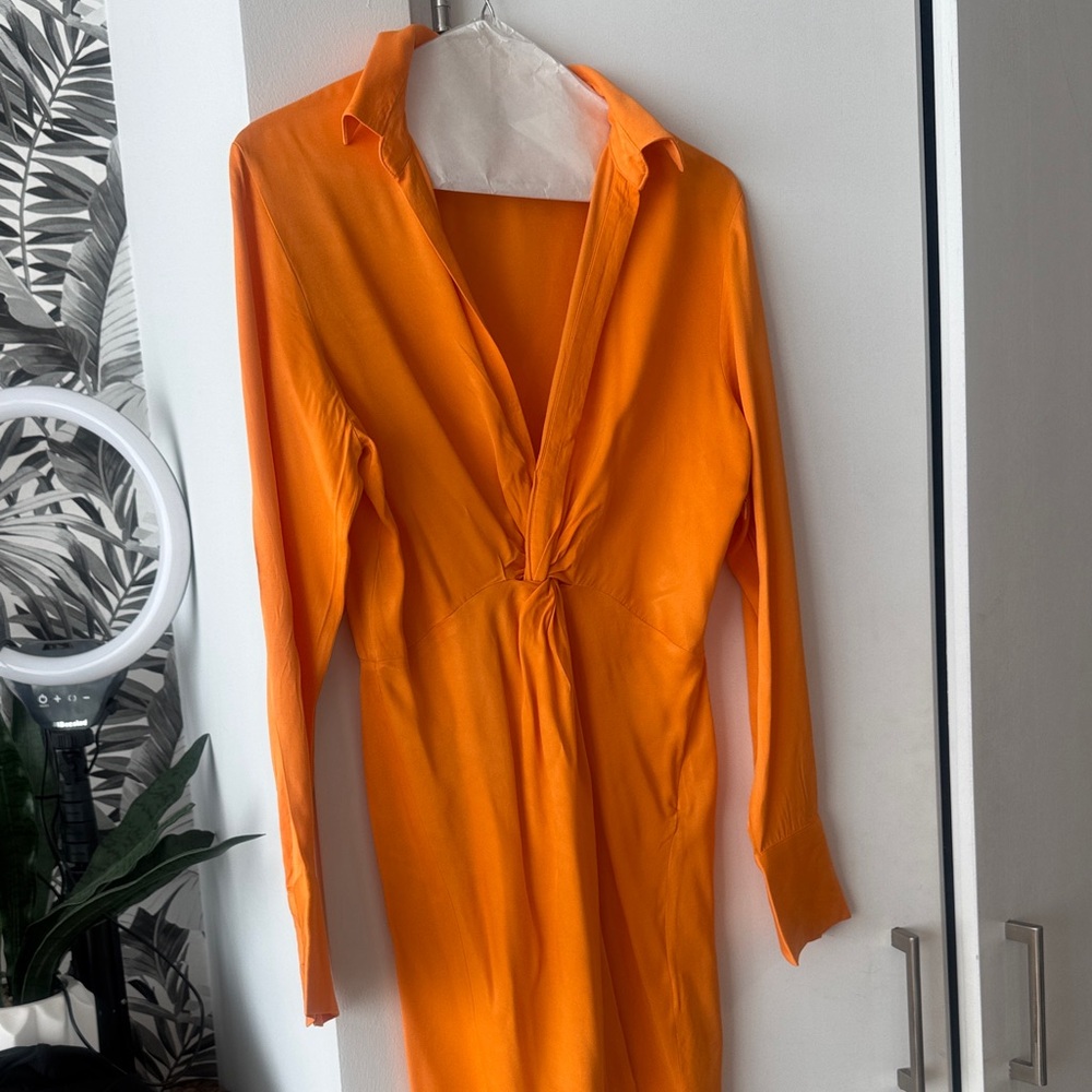 Zara Bright Orange Long-Sleeve Mini Dress